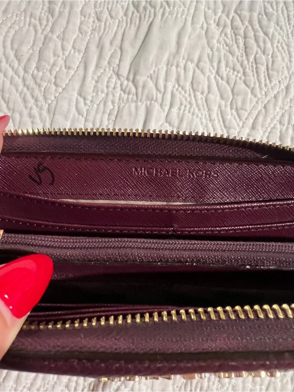 Michael Kors Burgundy Leather Zip-Around Wallet with Gold Logo